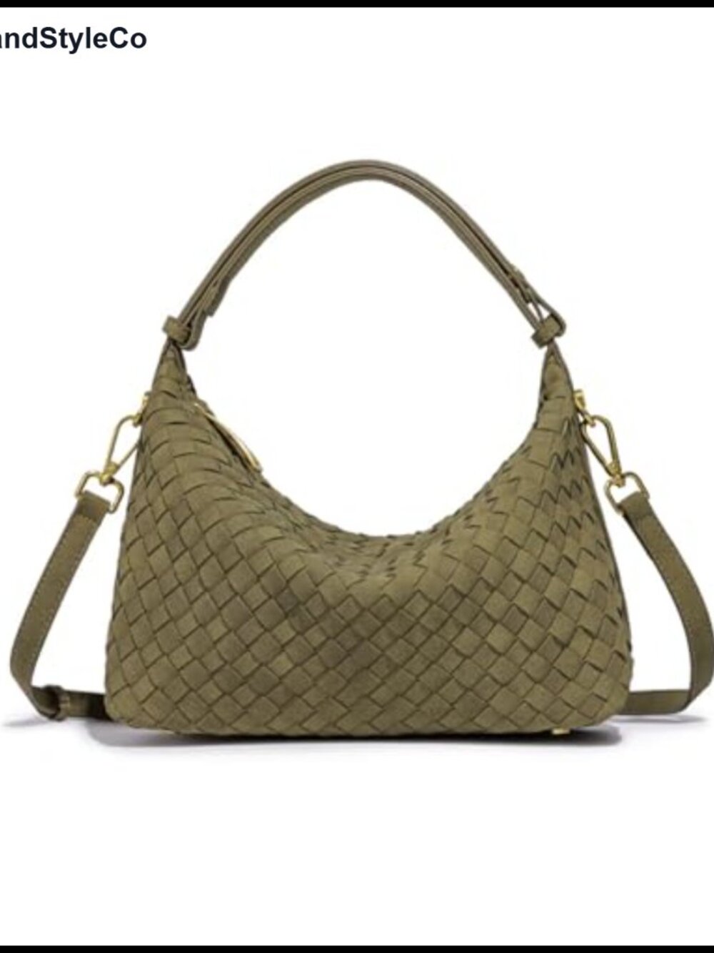 Woven Faux Suede Slouchy Crescent Hobo Satchel Shoulder Bag